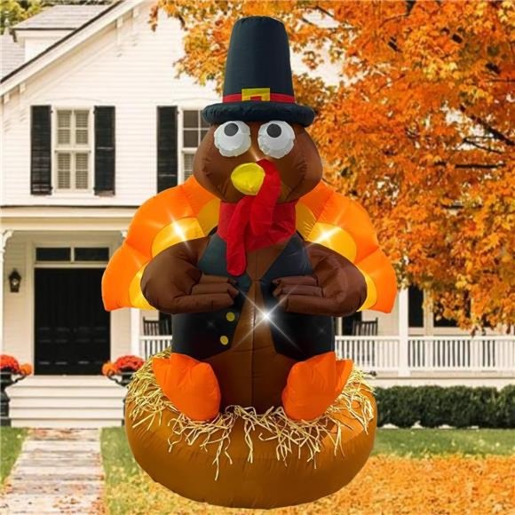 Thanksgiving Inflatable Turkey Outdoor Decorations 6FT Blow Up, Lights